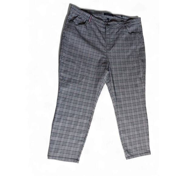 New Tommy Hilfiger 24W Plaid Pattern Pants Gray Stretch Mid Rise Trousers - Picture 2 of 11